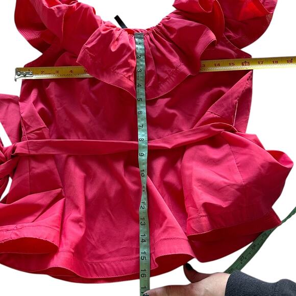 San Joy Magenta Off The Shoulder Ruffle Mid Waist Blouse - Picture 2 of 6